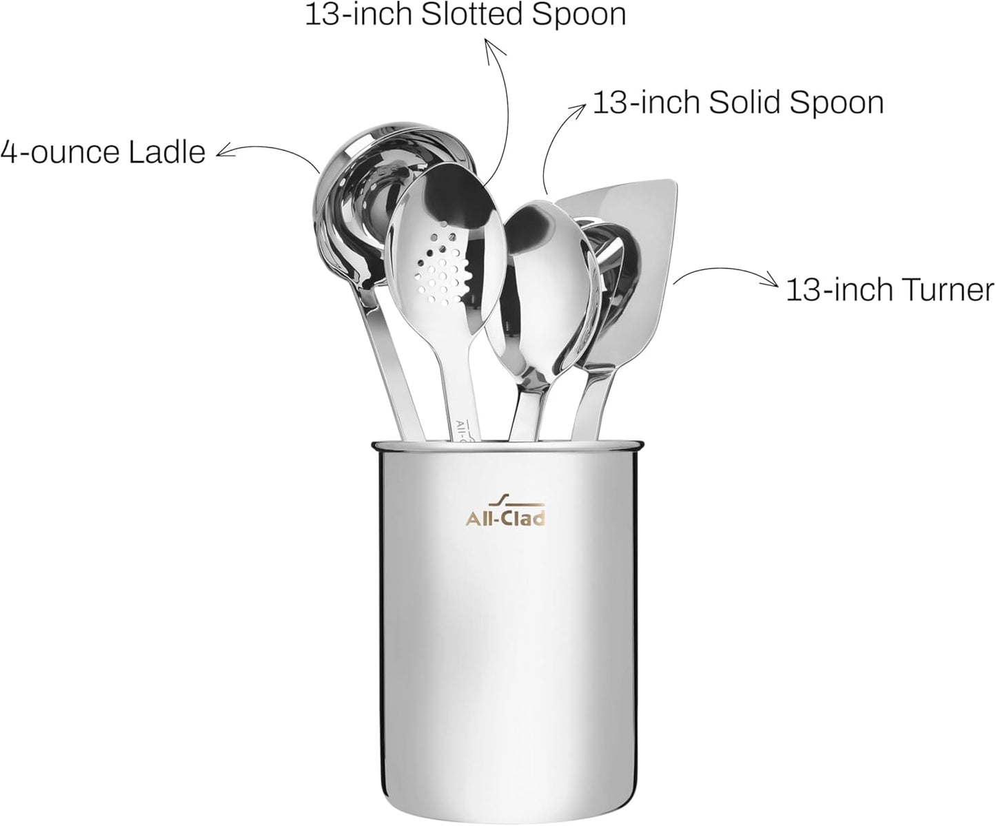 All-Clad 5-Piece Stainless Steel Kitchen Utensil Set – Includes Ladle,