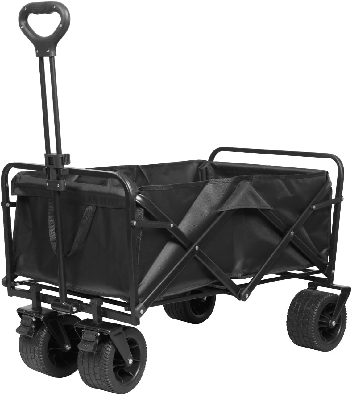 Heavy Duty Collapsible Folding Wagon Cart, All-Terrain Wheels with Dual Brakes, 220LBS Capacity Utility Wagon for Beach, Garden, Grocery, Sports & Outdoor – Black