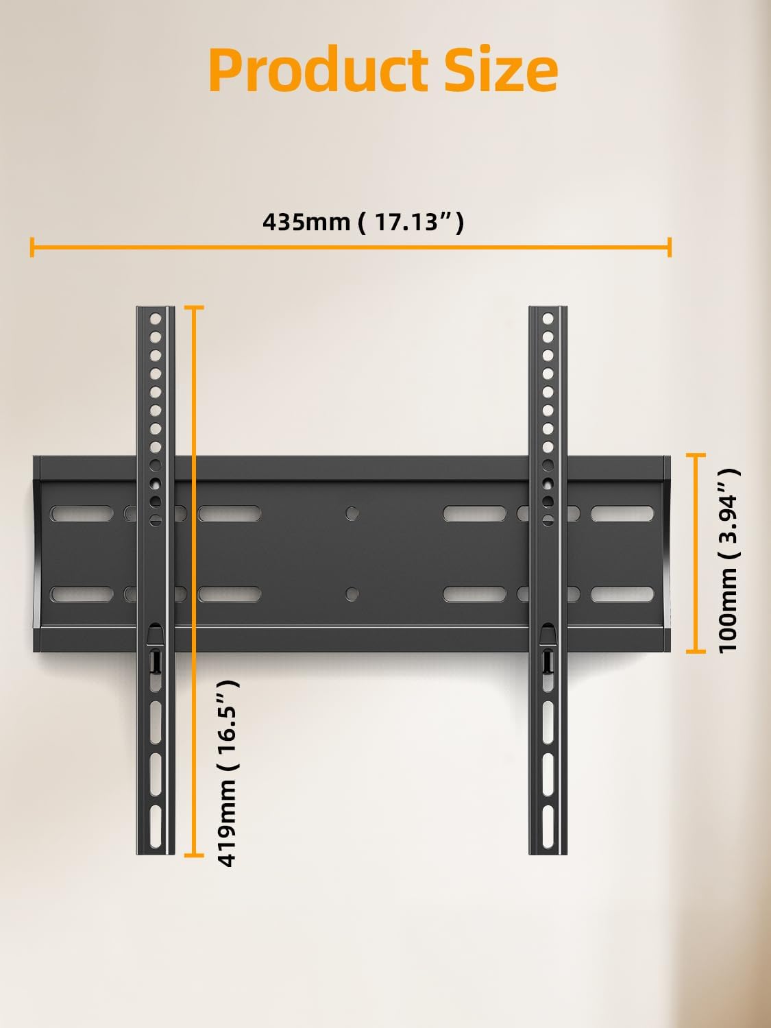 43 50 55 inch Fixed Low Profile TV Wall Mount for 24-65 inch LED/LCD & Flat/Curved TVs, Universal Wall Mount Bracket with Safe Lock, Max VESA 400x400mm, up to 99Lbs & 16 '' Stud