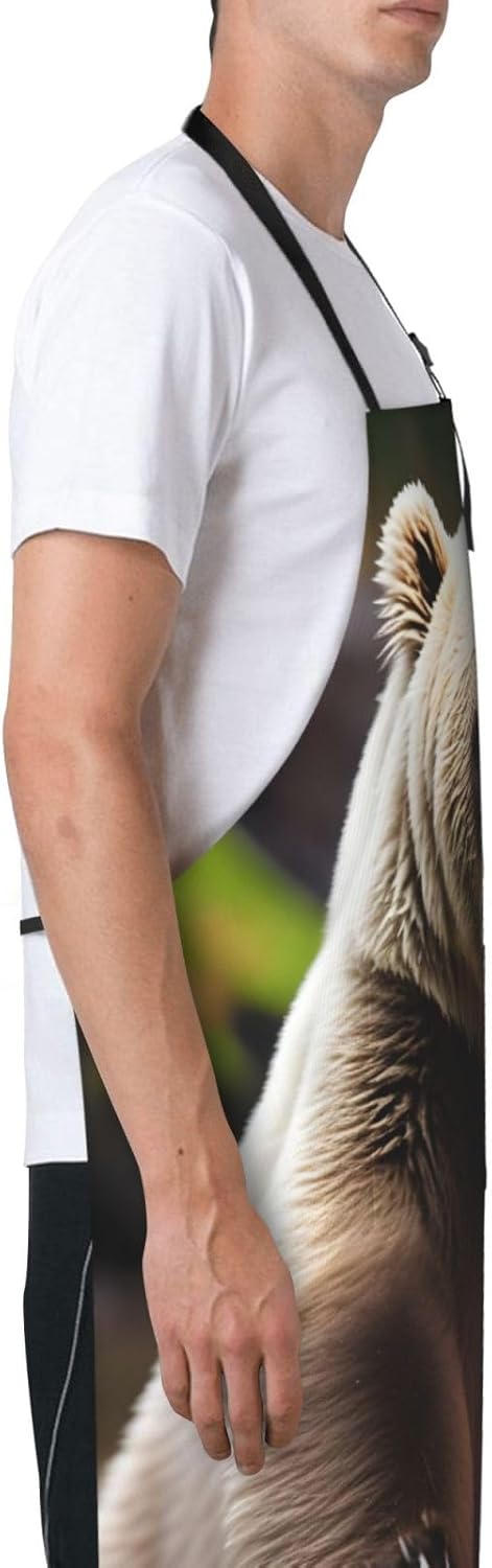 White bear brown bear print Waterproof chef's apron with pocket apron for kitchen cooking baking barbecue and gardening