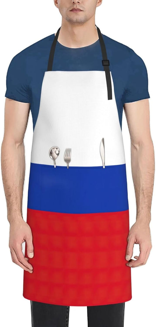 Russian Flag print Waterproof apron with pocket adjustable cooking apron for adult kitchen bibs to bake