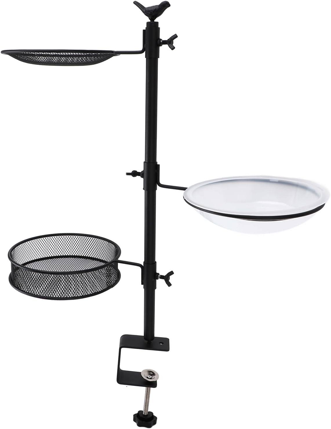 Deck Railing Bird Feeder Heavy Duty Metal Detachable Outdoor Balcony Three Trays Birdseed and Water Bath for Bird Lovers Garden Patio Deck