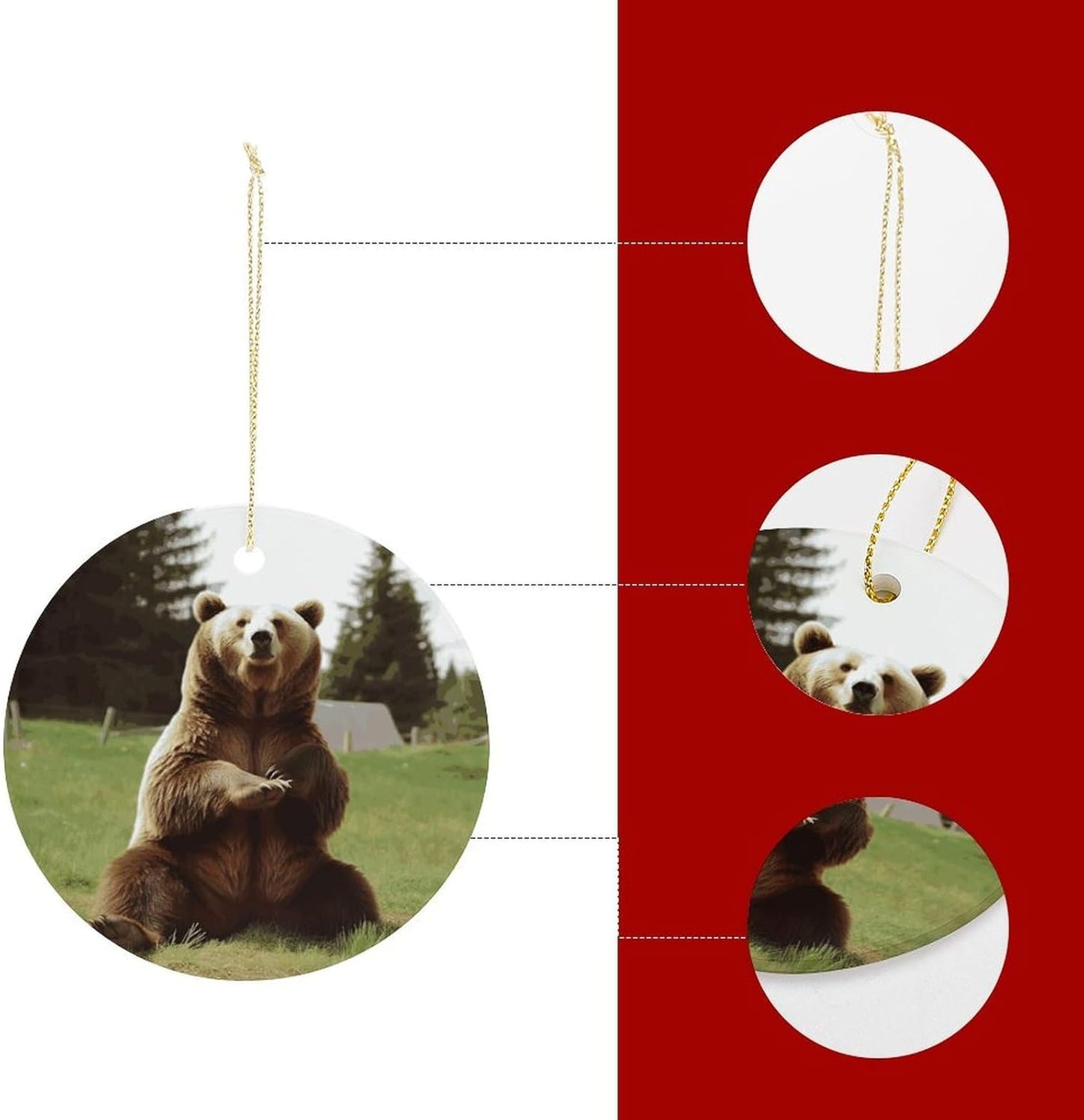 Hi Bear Sit on The Lawn Sublimation Ceramic Ornaments Round Hanging Ornament Fashion Pattern Pendant Double-Sided Printing Hanging Decorations for Home Party Mall Wall Decor