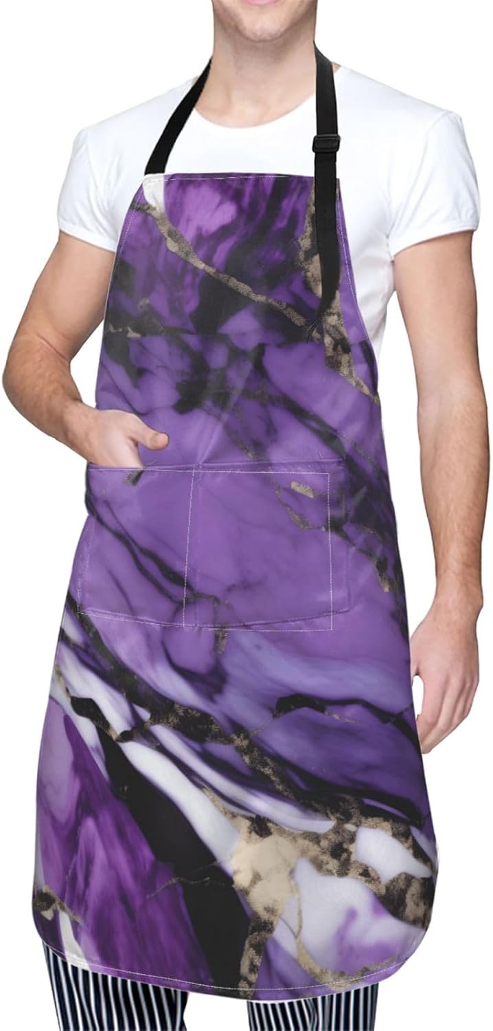 YANYU marble purple Print 28x33 In Kitchen Apron Stylish Chef Apron with Pockets for Cooking Baking Painting