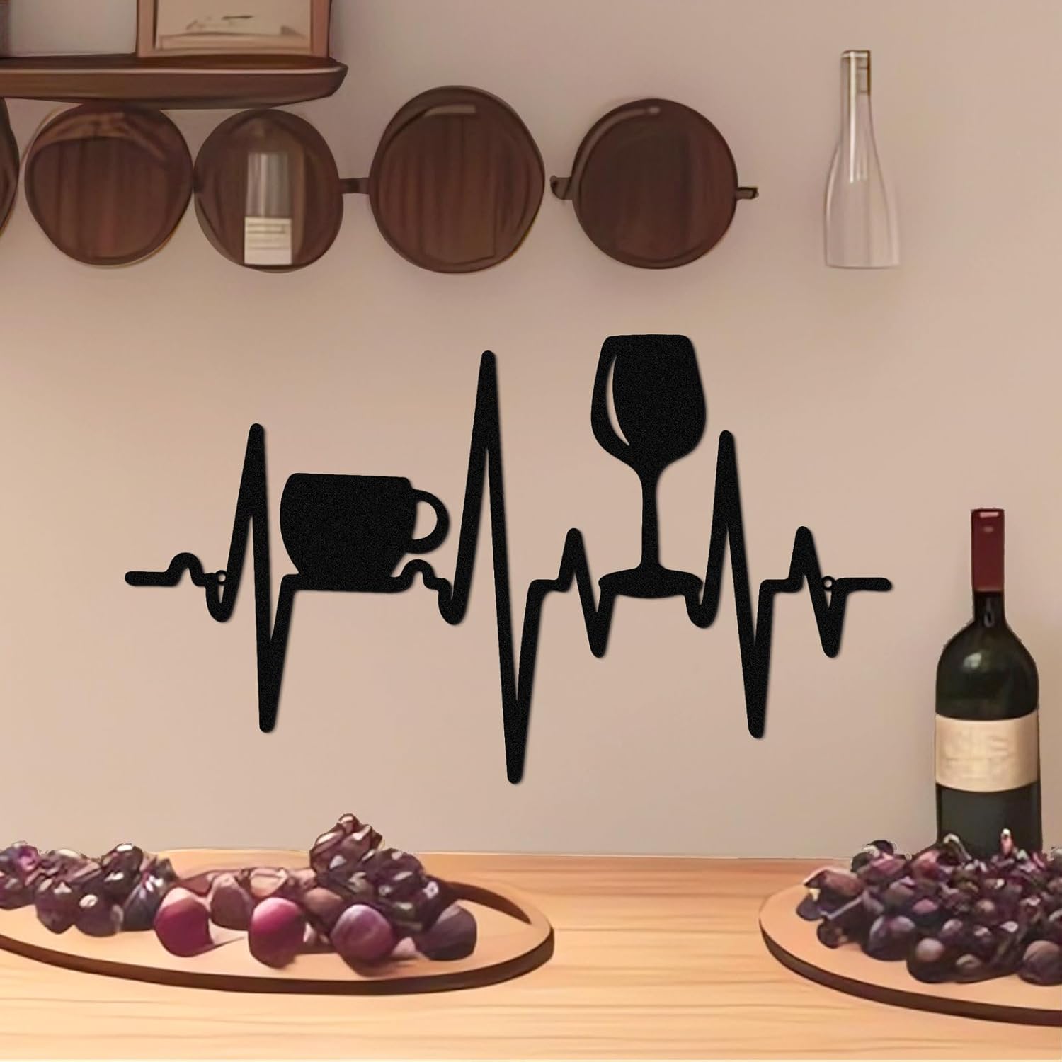 Blulu Heartbeat Coffee and Wine Bar Sign 15.75 x 9.04 Inch Rustic Blac