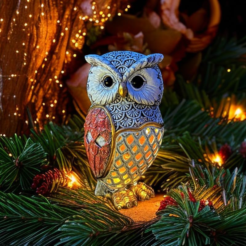 Solar Garden Decor Owl Statues Figurine,Solar Hollow Out Waterproof Lantern for Patio Balcony Yard Lawn,Home Decor,Mother's Day Birthdays Gifts for Mom Grandma Women-3.35" (W) x 5.9" (H)