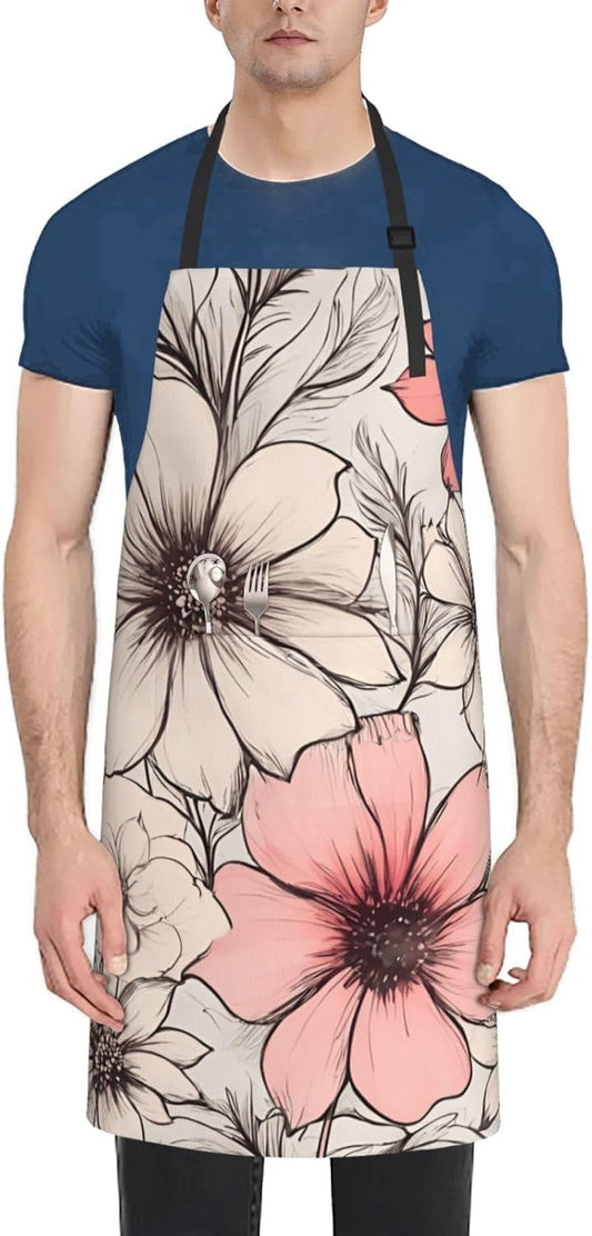 YANYU flower Print 28x33 In Kitchen Apron Stylish Chef Apron with Pock