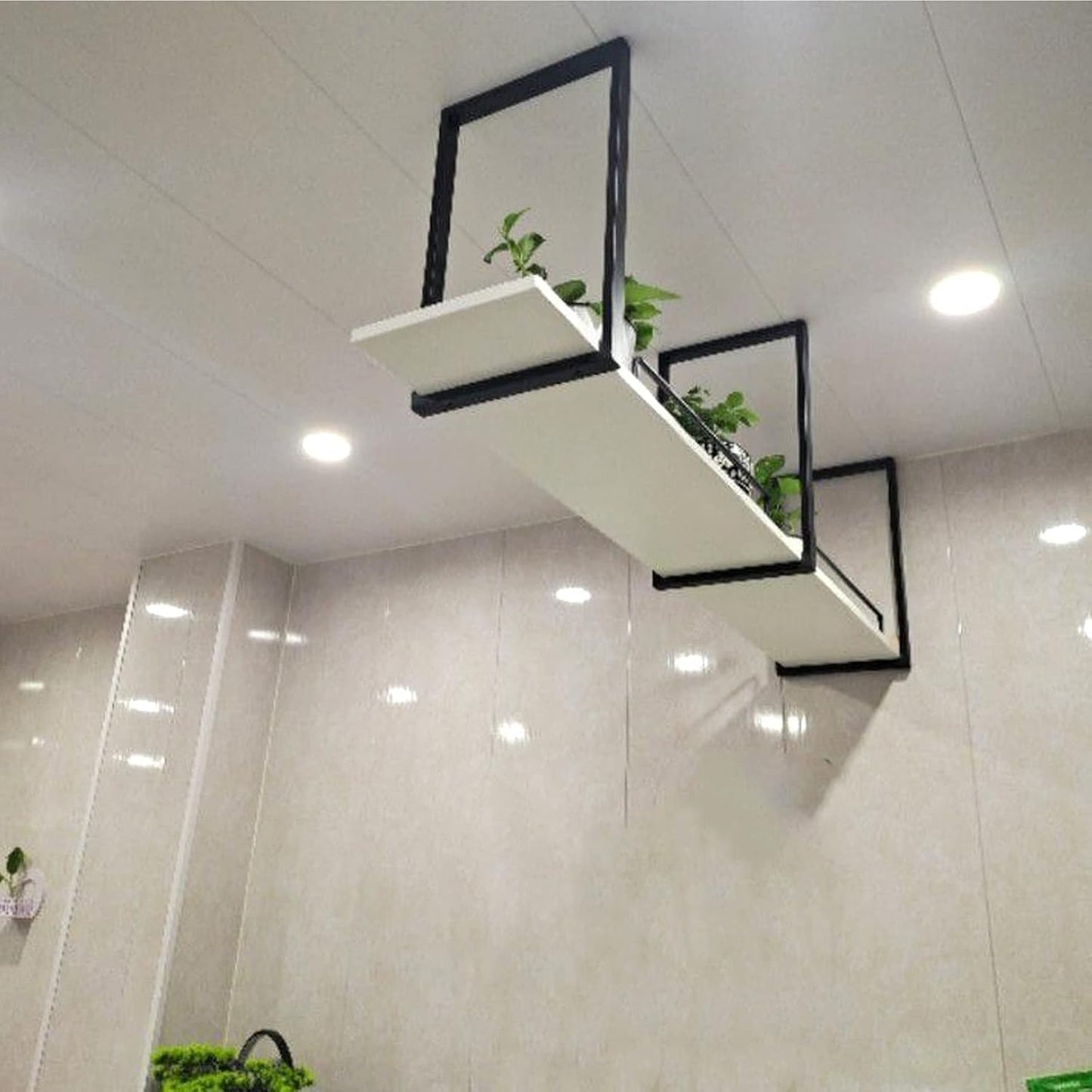 WallMounted Plant StandEuropean Loft Style Hanging Wine RackCeiling Storage Shelf with GuardrailDecorative Iron Etagere for Home Decor (Size: 140x30x50CM)