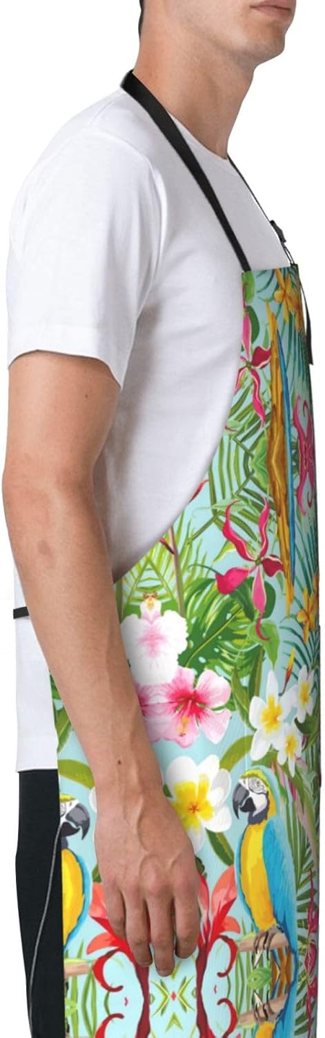 Tropical plants and parrots Print 28x33 In Adult Kitchen Apron with Po