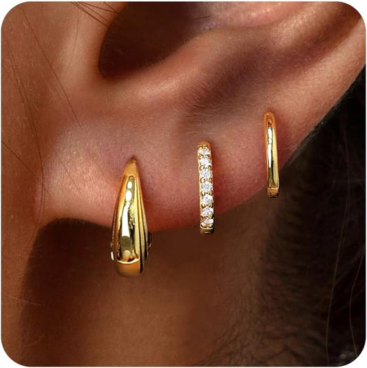 Small Sterling Silver Huggie Hoop Earrings Set for Women, Hypoallergen