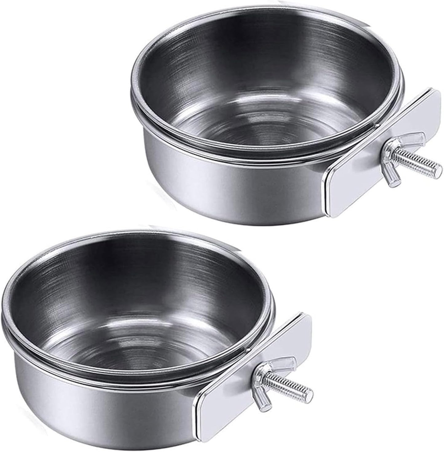 2PCS Bird Feeding Dish Cup Parrot Food Bowl Clamp Holder Cage for Parakeets AfricanGreyConures Cockatiels Lovebirds Bird Feeding Dish Parrot Removable Stainless Steel Bowl Clamp Holder Birds