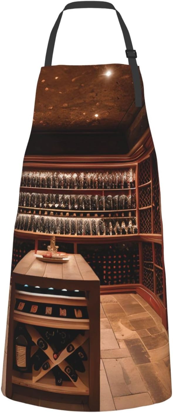 YANYU Red Wine Cellar Print 28x33 In Kitchen Apron Stylish Chef Apron with Pockets for Cooking Baking Painting
