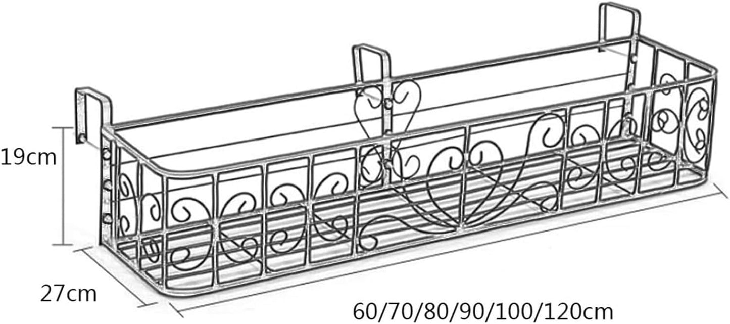 Outdoor Railing Planter - Black Iron Fence Planters for Balcony & Window Sill, Hanging Flower Stand, Decorative Garden Pot (90x27x19cm)