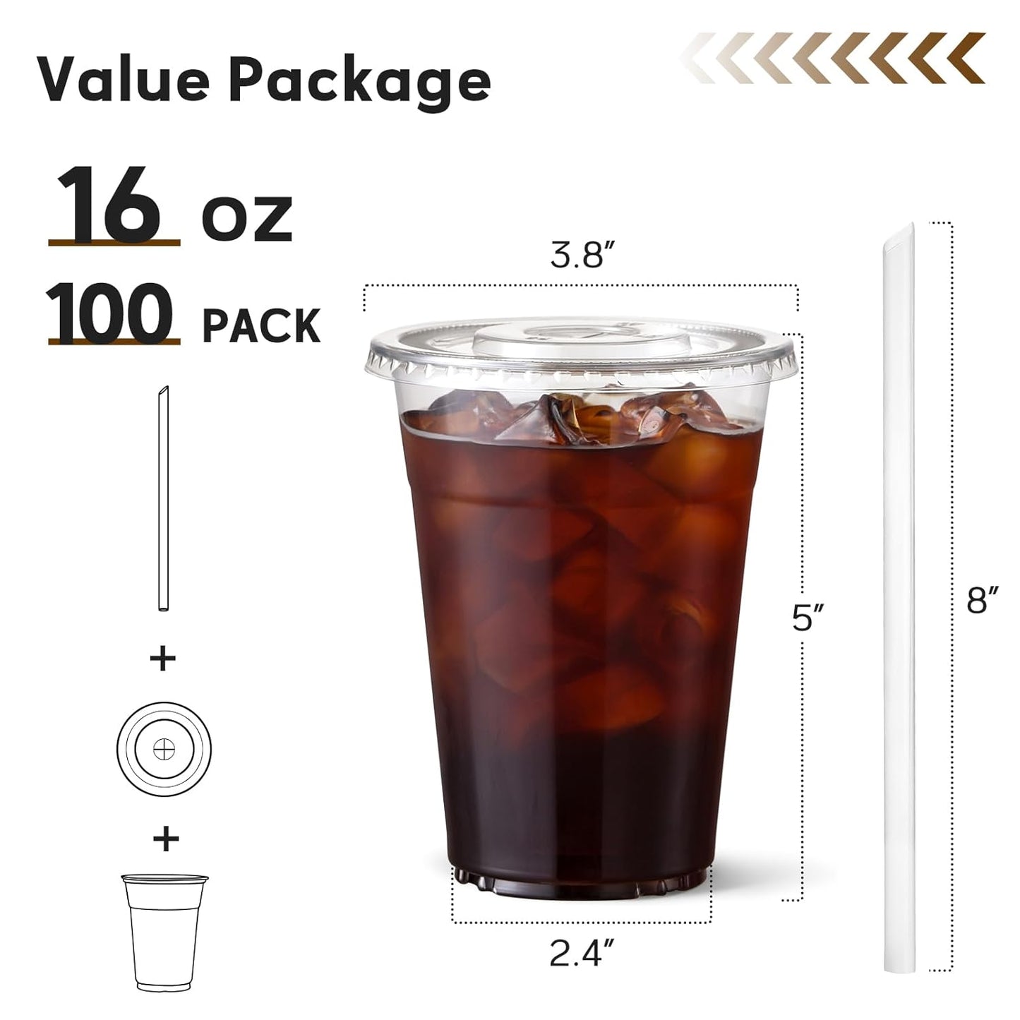 AOZITA 100 Pack - 16 oz Clear Plastic Cups with Lids and Straws, Food 