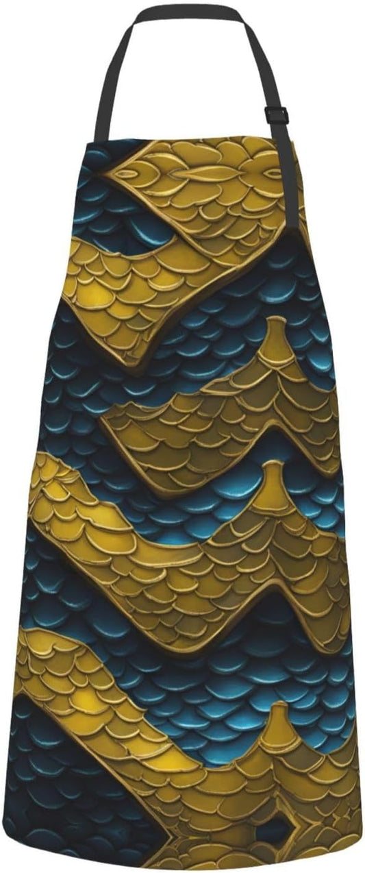 Dragon Scale print Waterproof apron with pocket adjustable cooking apron for adult kitchen bibs to bake