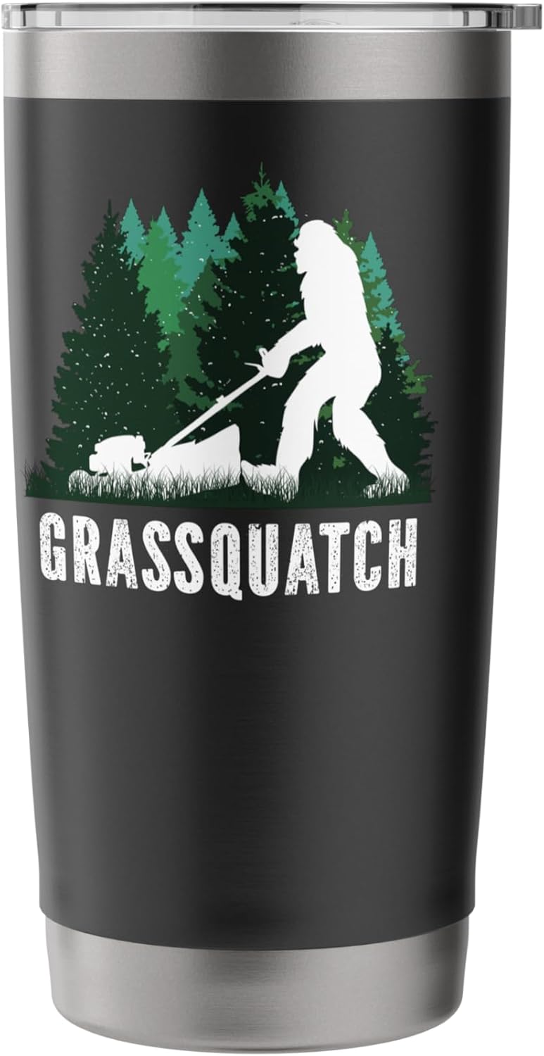 Lawn Mower Mowing Dad Landscaper Bigfoot Yeti Sasquatch Stainless Steel Insulated Tumbler