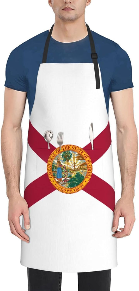 Flag of Florida print Waterproof apron with pocket adjustable cooking apron for adult kitchen bibs to bake