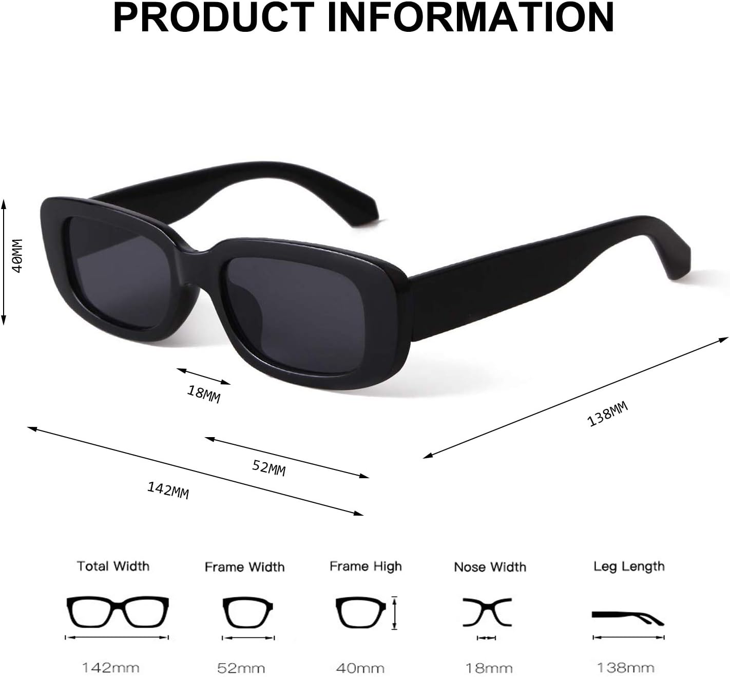 BUTABY Rectangle Sunglasses for Women Retro Driving Glasses 90’s Vinta