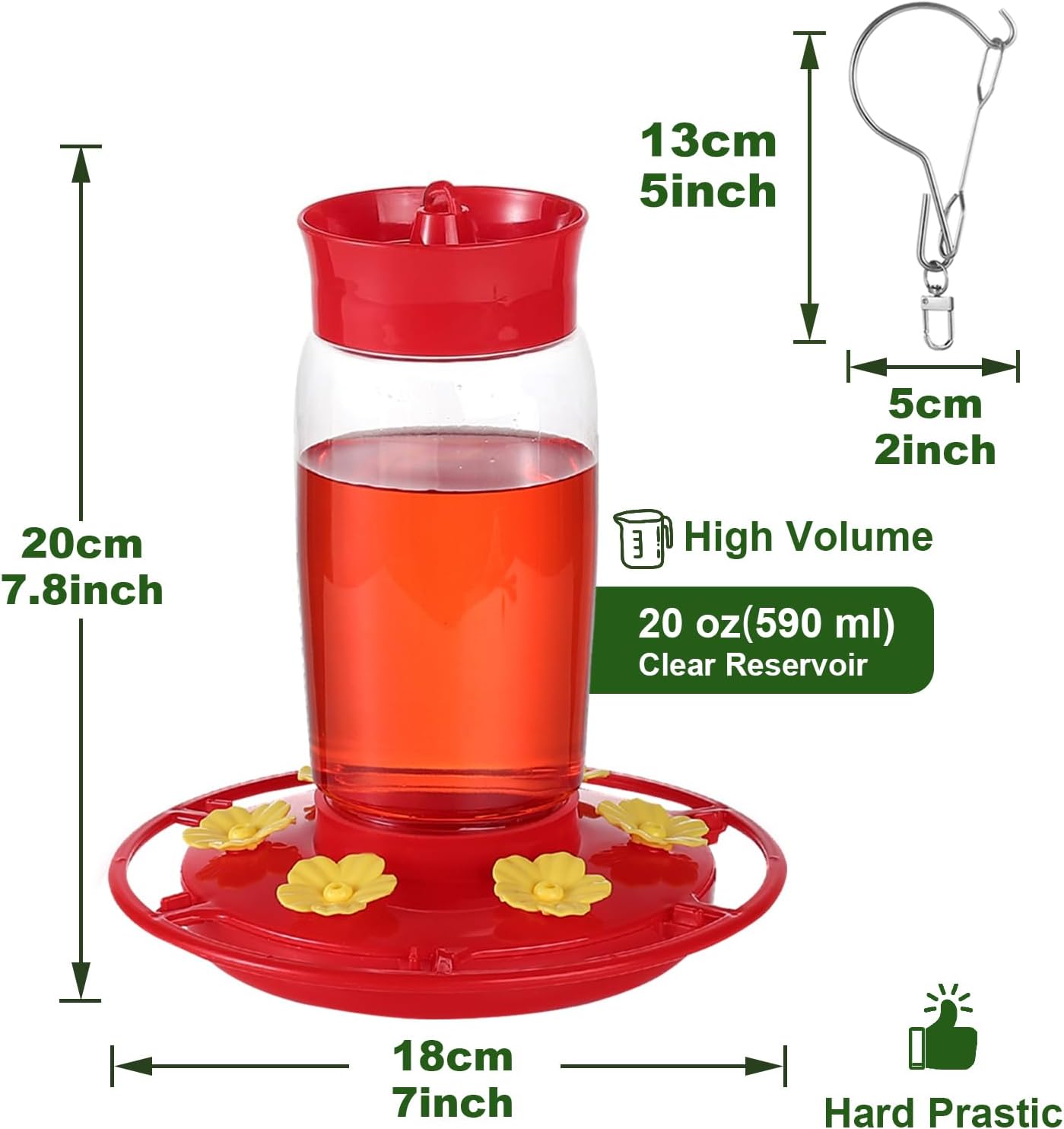 Plastic Hummingbird Feeders for Outdoors 2 Pack - 20oz Leak Proof, 6 Bee-Proof Ports with Ant Moat, Wide Mouth Easy Clean, Stainless Steel Locking Clasp for Backyard, Garden & Deck Use