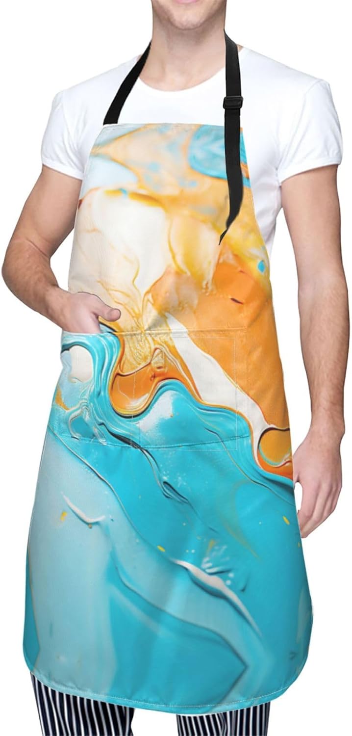 Pigment print Waterproof apron with pocket adjustable cooking apron fo