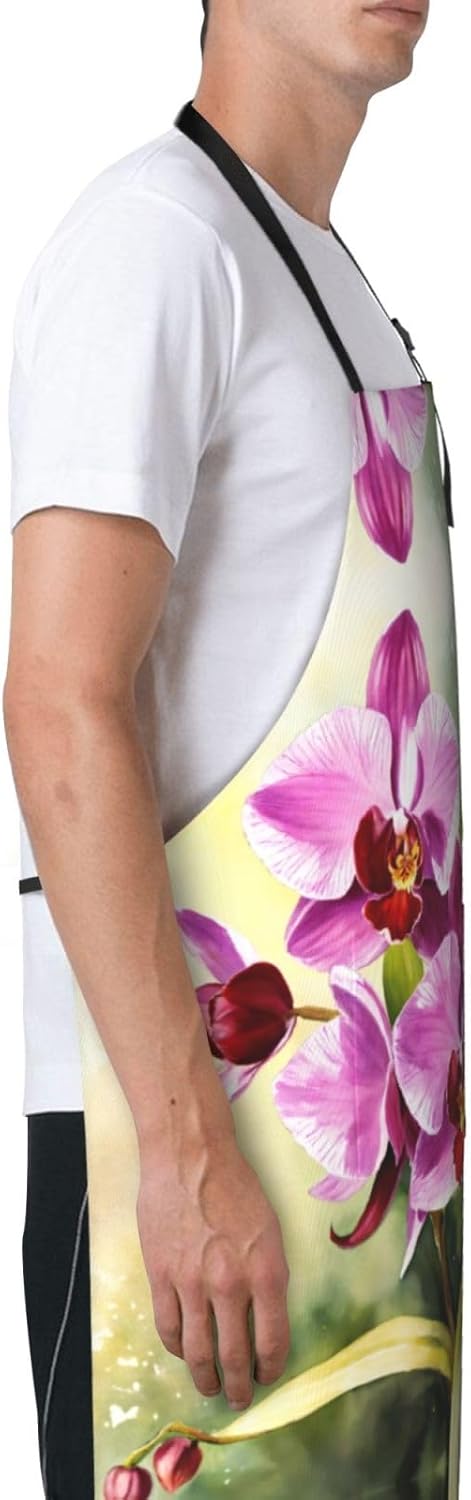 Orchid Print Laundry apron 28x33 In Waterproof Kitchen Apron with Pock