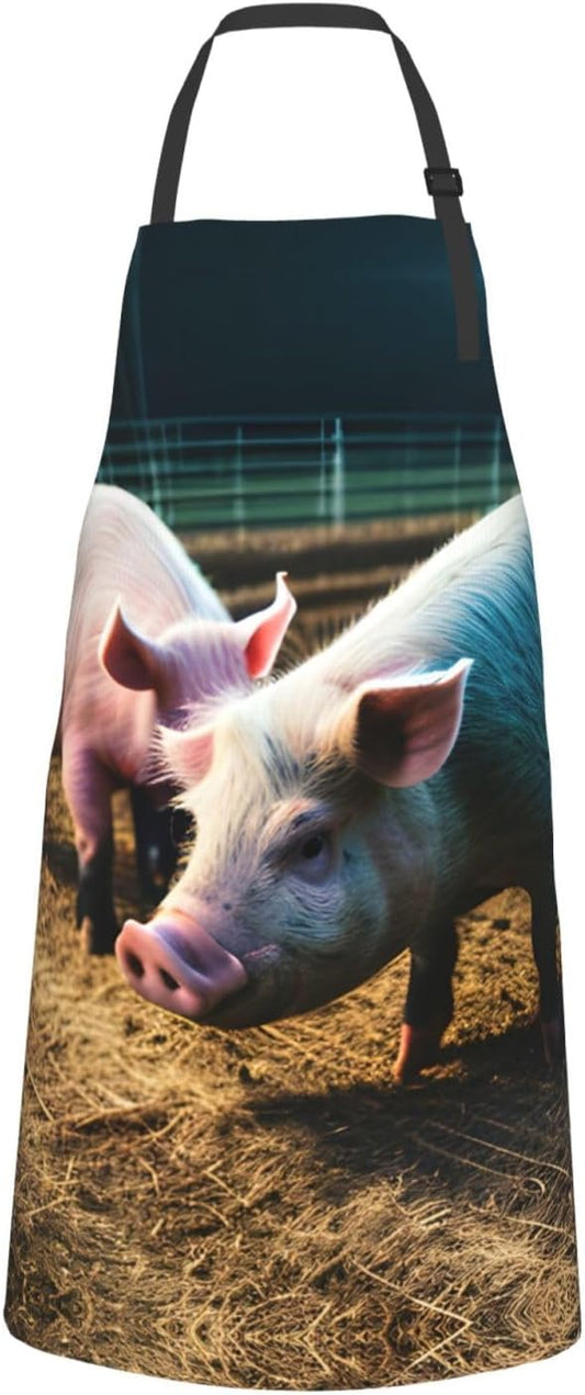 Pigs in Farm Print 28x33 In Adult Kitchen Apron with Pockets Versatile