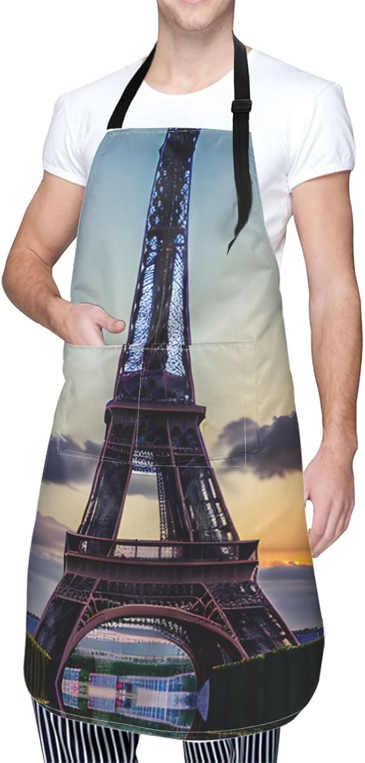 Eiffel Tower print Waterproof apron with pocket adjustable cooking apron for adult kitchen bibs to bake