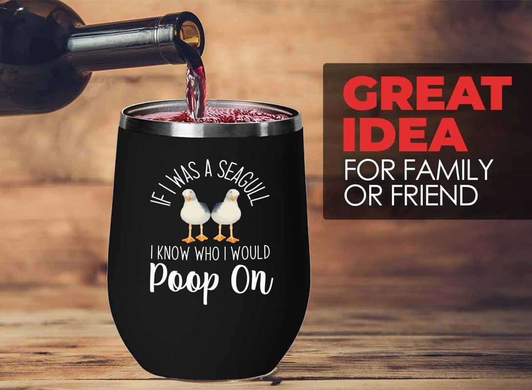 Bird Lover Black Edition Wine Tumbler 12oz - Seagull poop on - Humming