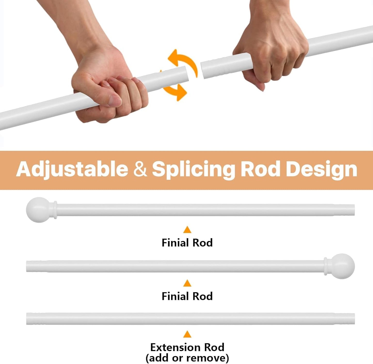 White Curtain Rods for Windows 28 to 48 Inch, Heavy Duty Curtain Rod Set with Brackets, Decorative Adjustable Curtain Rods for Bedroom, Living Room, 5/8" Metal Drapery Rod