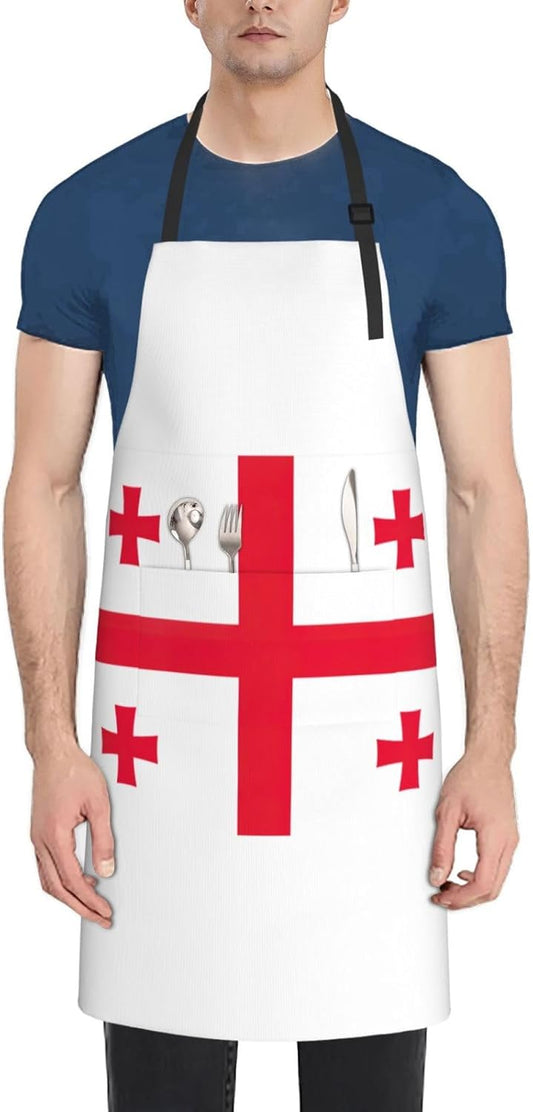 Flag of Georgia print Waterproof chef's apron with pocket apron for kitchen cooking baking barbecue and gardening