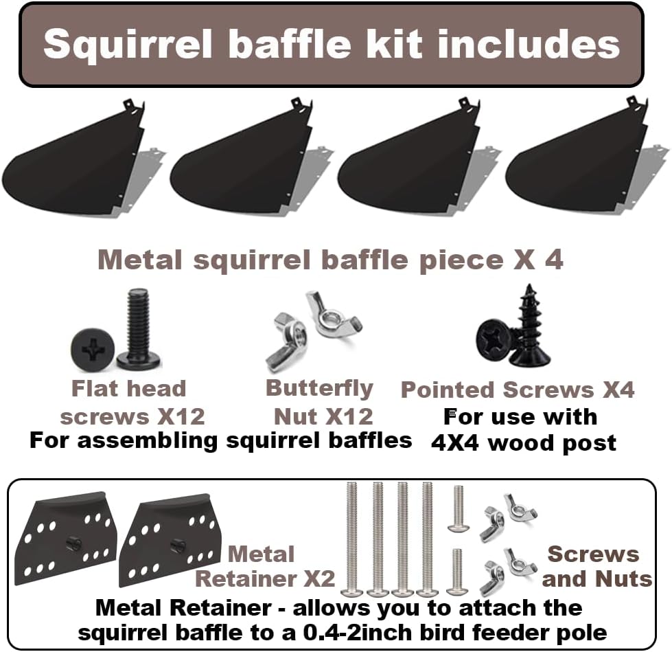 24 Inch Metal Squirrel Baffle,Adjustable Opening Size, for Up to 4x4 Wide Wooden Post,Squirrel Baffle for Bird Feeders Without Removing Bird Feeder Poles Or Shepherd's Hooks.Deep Black 1Pack