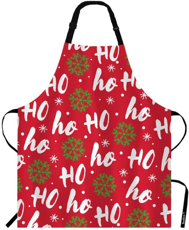 Santa Claus Laugh Kitchen Bib Apron Funny Santa Laugh HO Pattern Polyester Adjustable Apron for Outdoor BBQ Gardening 27" X 31" for Chef Waitress