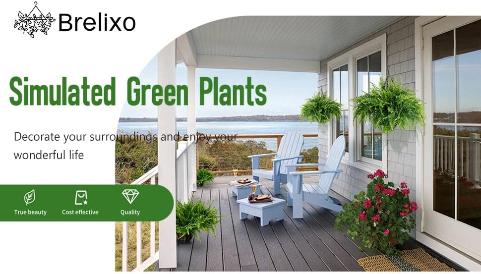 2PCS Fake Hanging Plant- Boston Ferns UV Resistant Plastic Plants - Perfect for Outdoor Décor with Lifelike Beauty (Persian-Green)