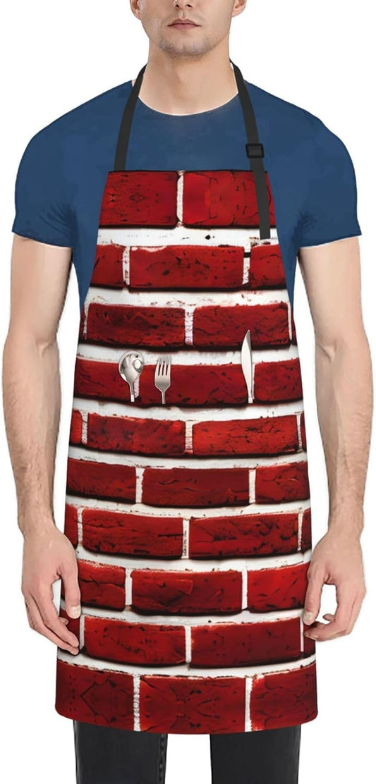 Brick Red Stone print Waterproof chef's apron with pocket apron for kitchen cooking baking barbecue and gardening
