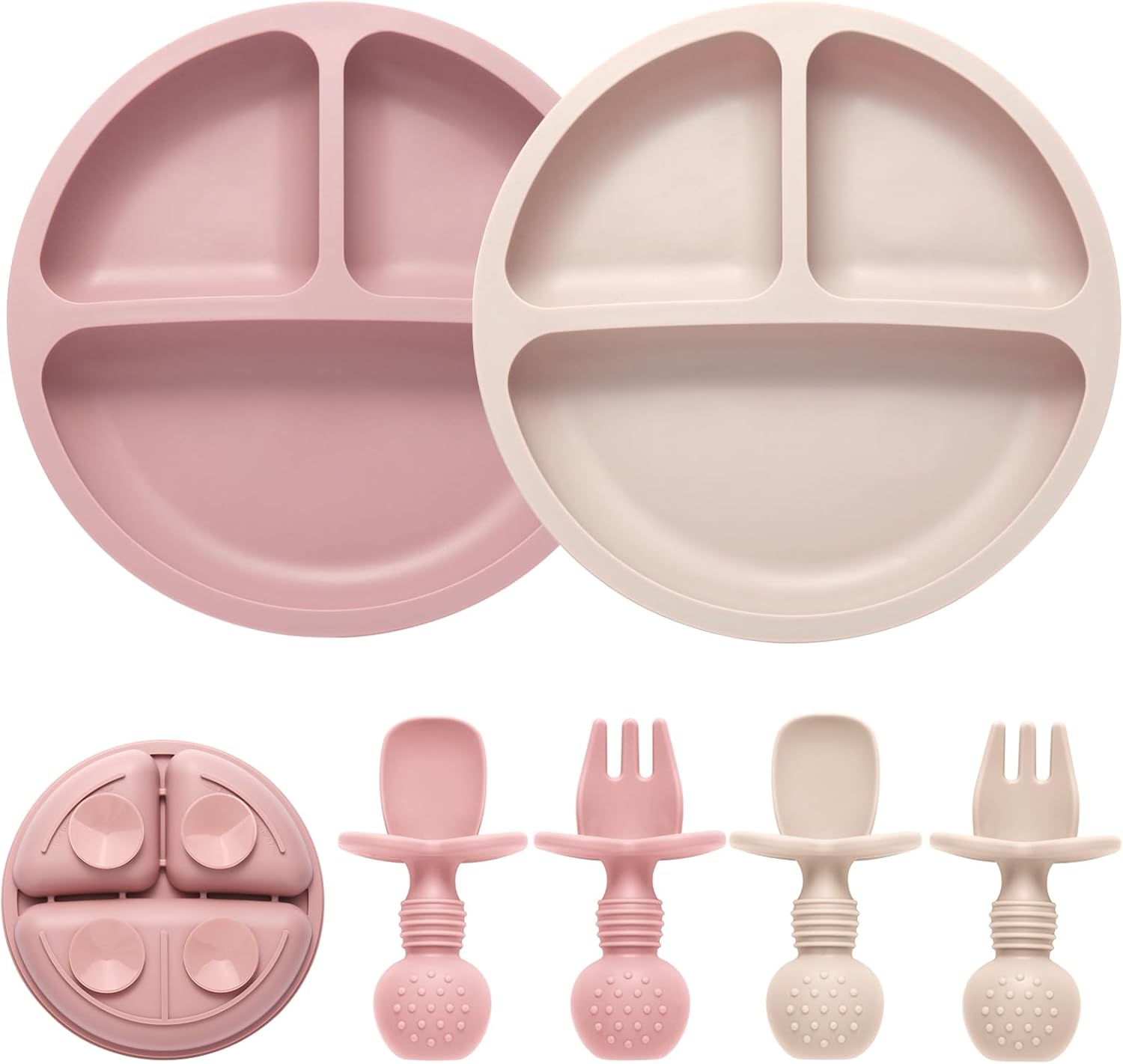 Silicone Feeding Set, 2 Pack Divided Toddler Plates with Suction, 2 Pa