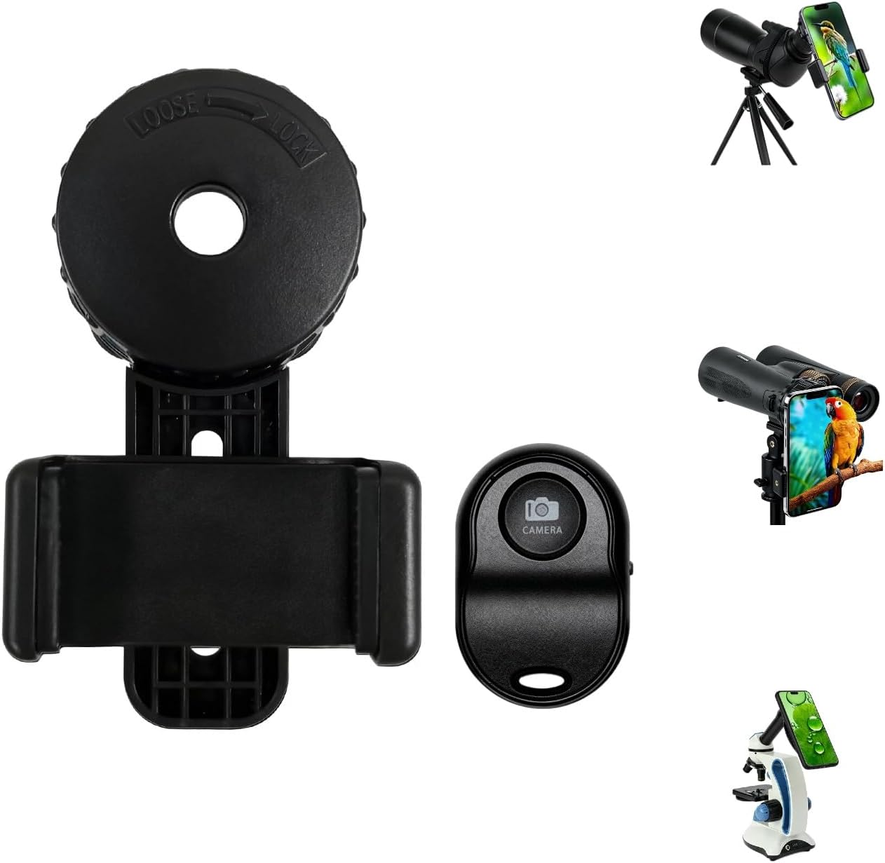 Universal Phone Adapter Mount 360° Rotation - Fits 16-50mm Eyepieces for Telescope/Microscope/Spotting Scope/Birdwatching Clamp High-Strength Stable Mount (Equipped with Wireless Shutter Mode)