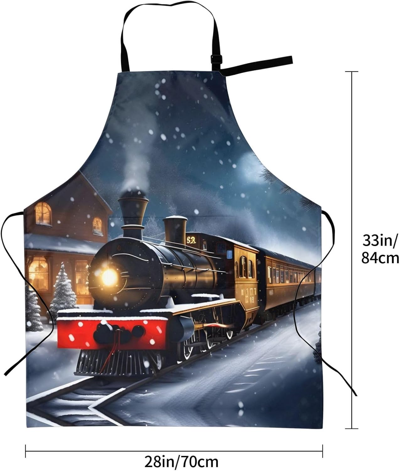 Winter Christmas Snow Night Railway Train print Waterproof apron with 