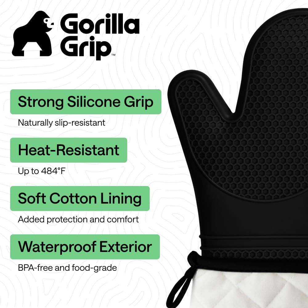 GORILLA GRIP BPA-Free Soft Silicone Oven Mitts, Heat Resistant and Wat