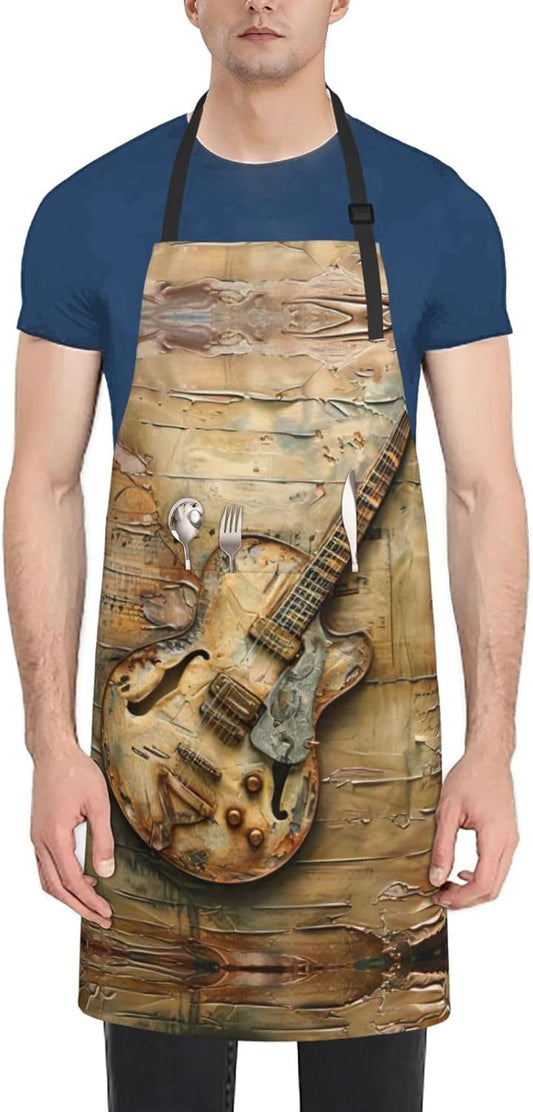 Nice Guitar print Waterproof chef's apron with pocket apron for kitchen cooking baking barbecue and gardening