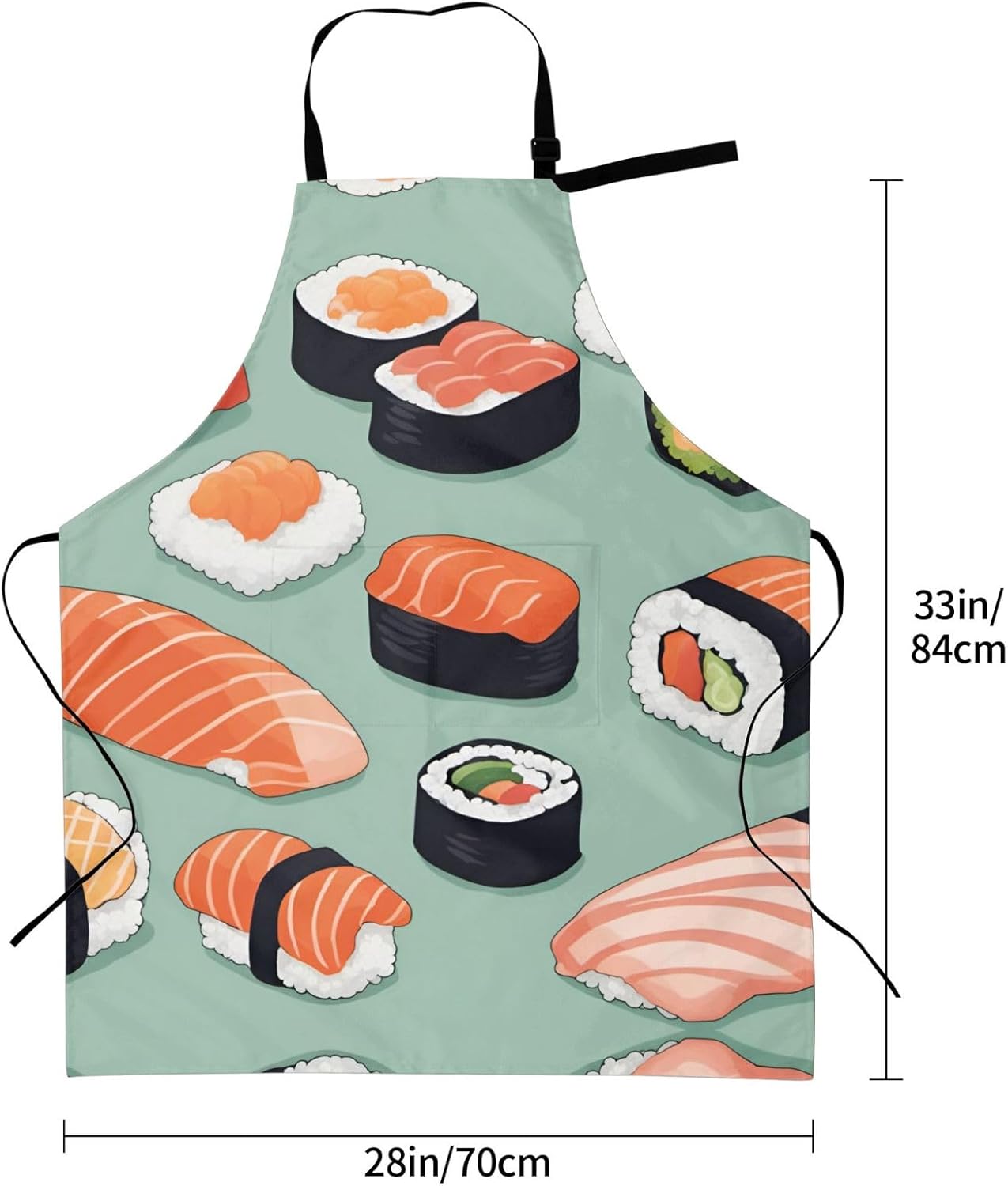 Delicious sushi 1 print Waterproof chef's apron with pocket apron for kitchen cooking baking barbecue and gardening