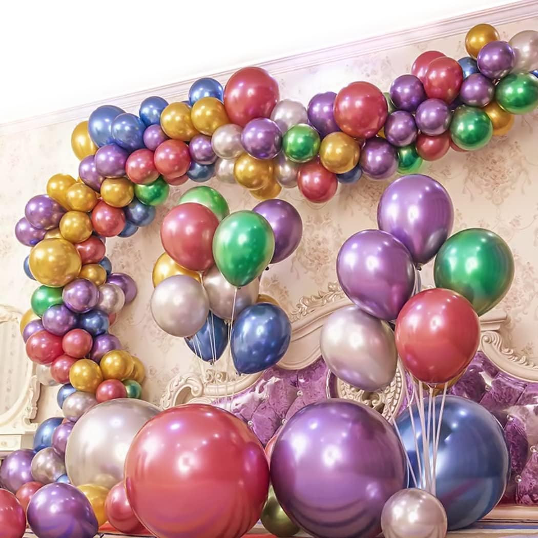 Colorful Party Balloons 100pcs 12inch Chrome Metallic Helium Balloons 