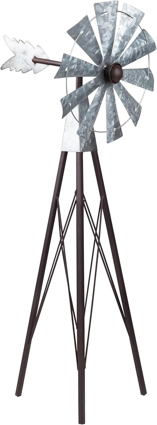 Alpine Corporation 24" Tall Outdoor Metal Wind Spinners, Kinetic Rustic Garden Decor, Bronze and Silver