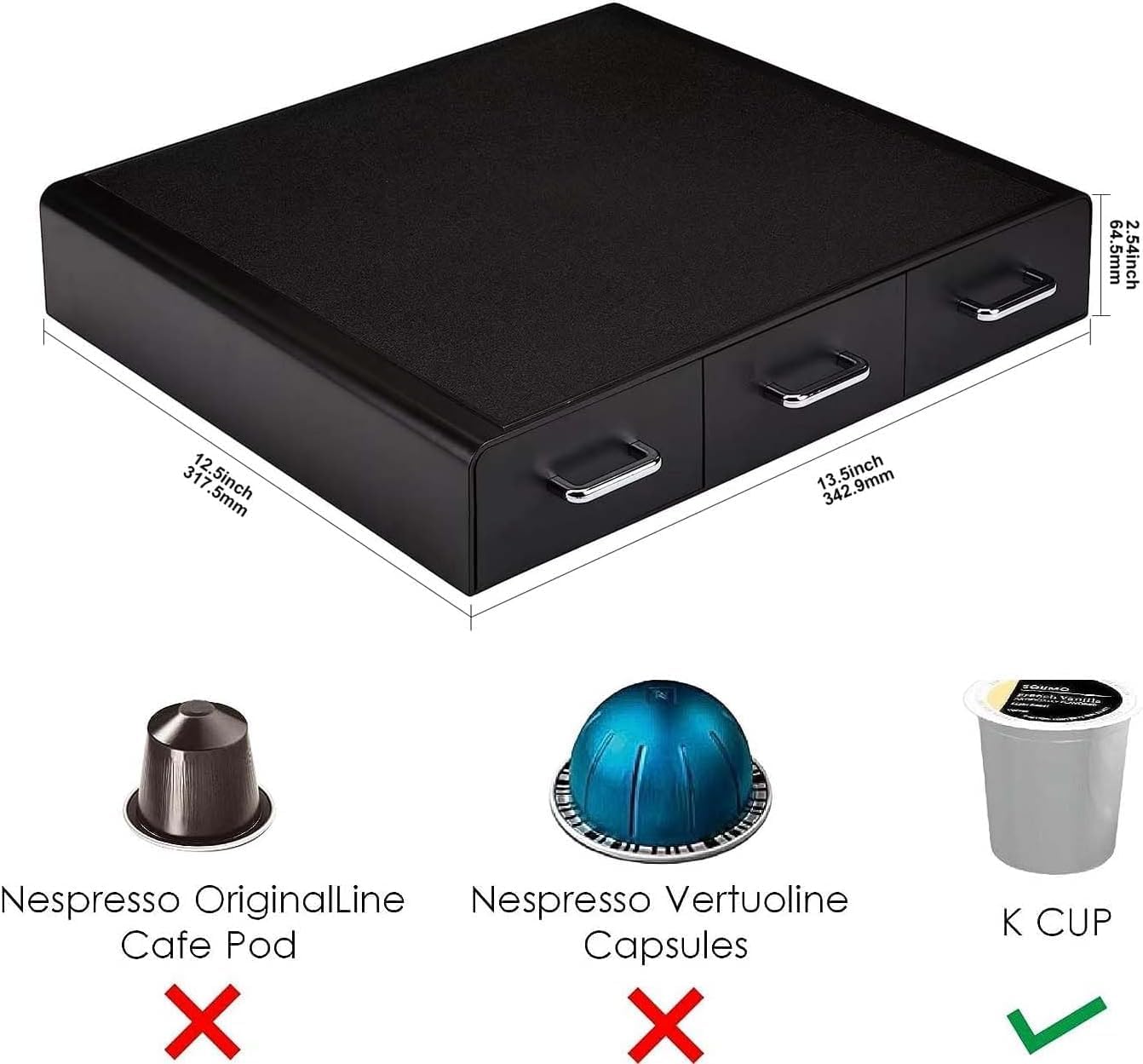 Amazon Basics K-Cup Compatible Coffee Pod Storage Drawer, 3 Easy-Open 