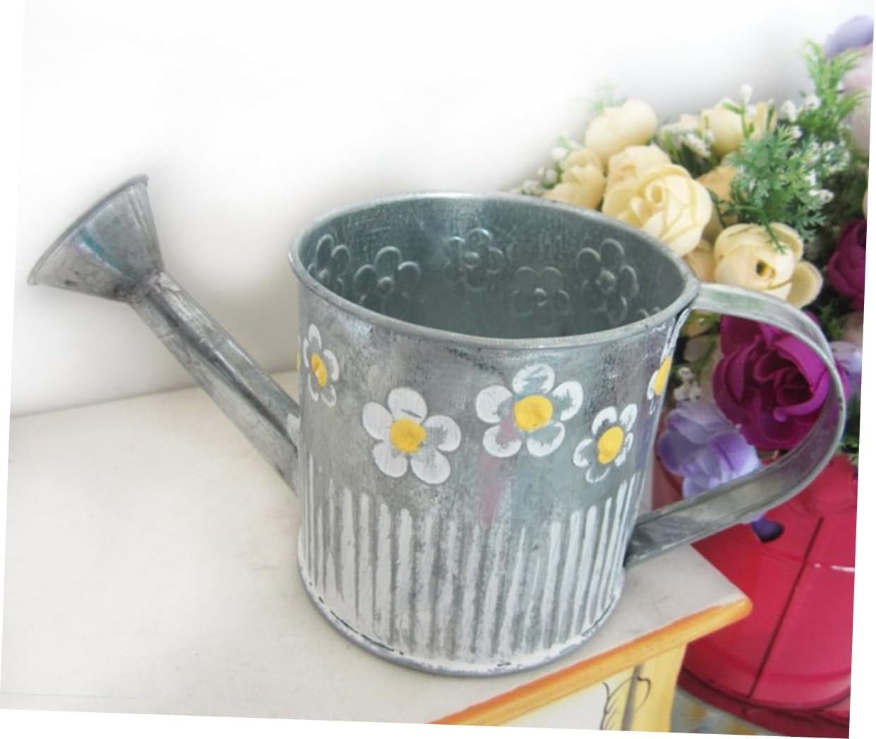 PRETYZOOM Floral Decorative Iron Vase Bucket Flower Pot Watering Pot S