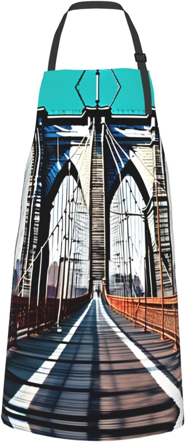 Brooklyn Bridge Print Laundry apron 28x33 In Waterproof Kitchen Apron with Pockets for Cooking Baking