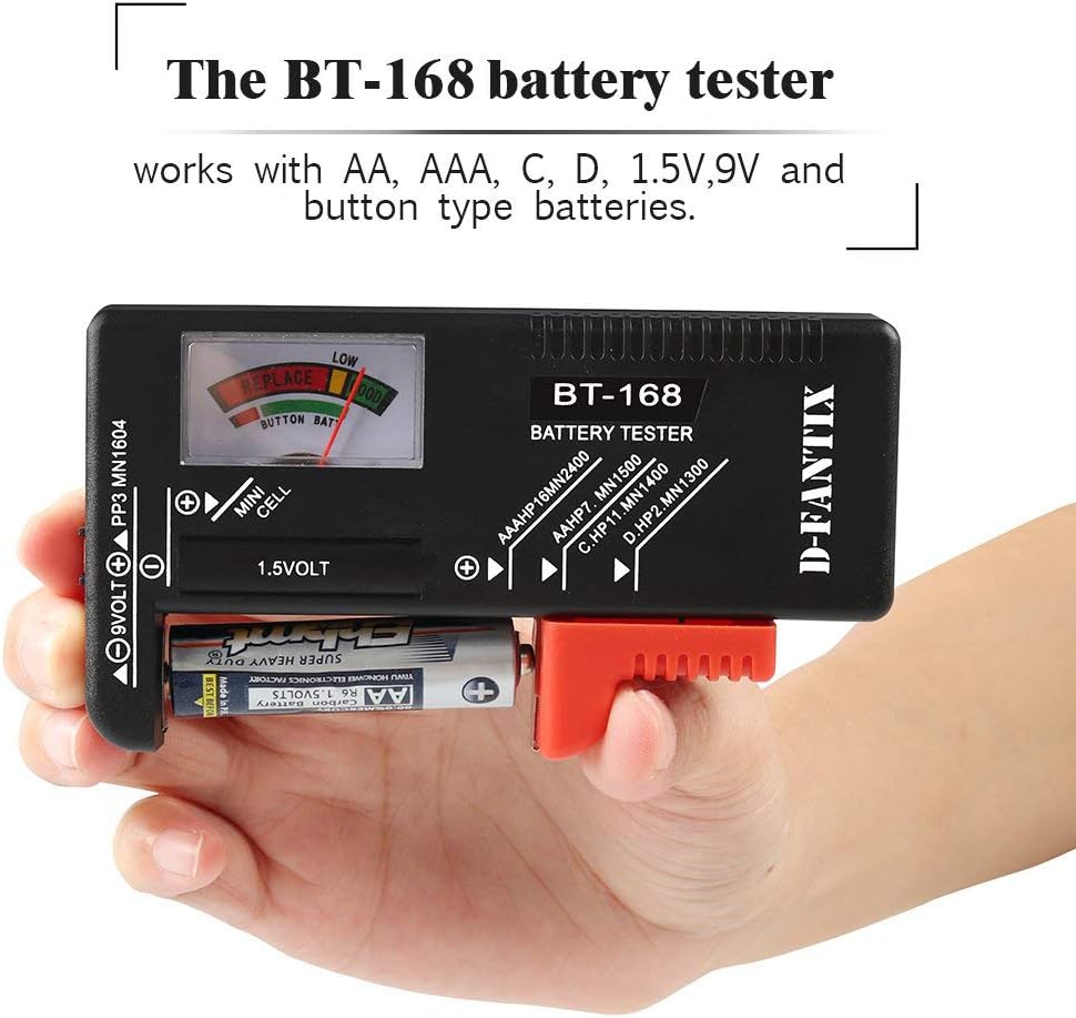 D-FantiX Battery Tester, Universal Battery Checker Small Battery Testers for AAA AA C D 9V 1.5V Button Cell Household Batteries Model BT-168