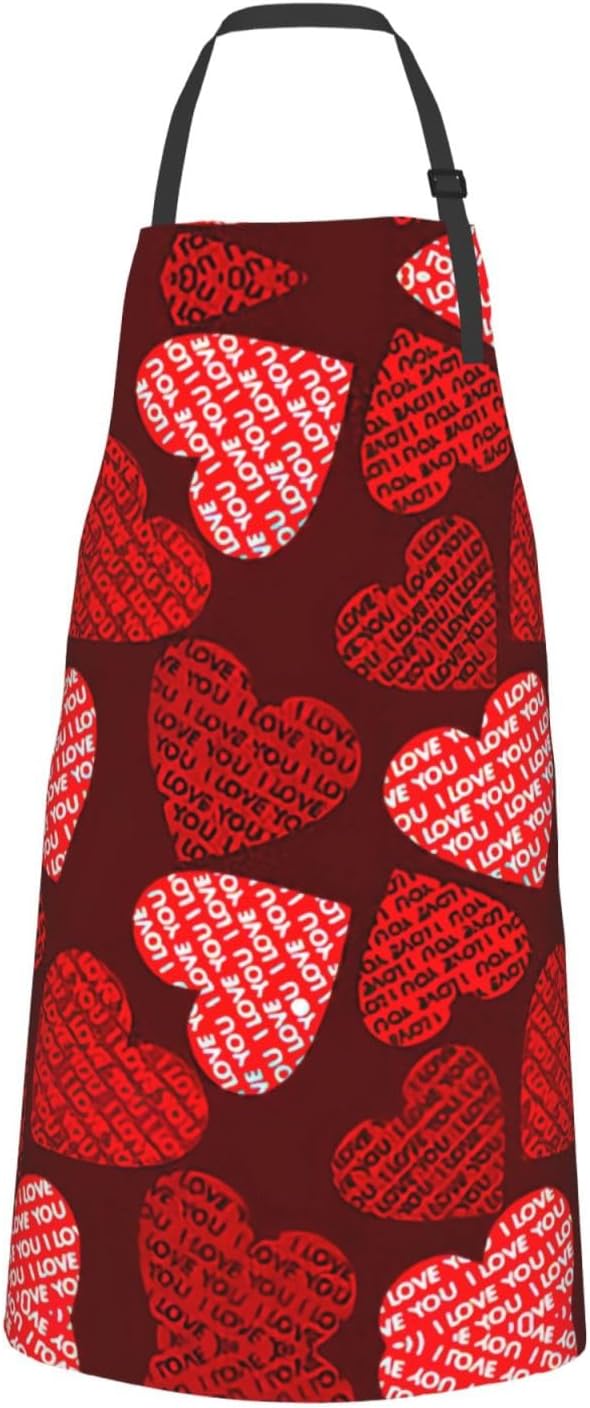 Red Hearts Print Laundry apron 28x33 In Waterproof Kitchen Apron with Pockets for Cooking Baking