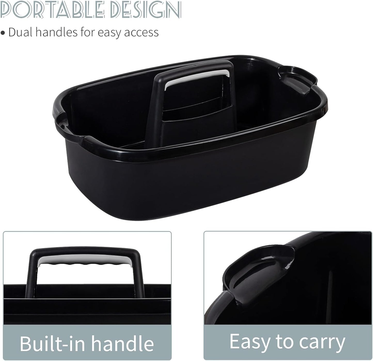Large Cleaning Supplies Caddy Portable Shower Basket Supply Organizer with Handle Plastic Bucket Tool Storage for Bathroom, Bedroom, Kitchen, College Dorm, Garden, Black