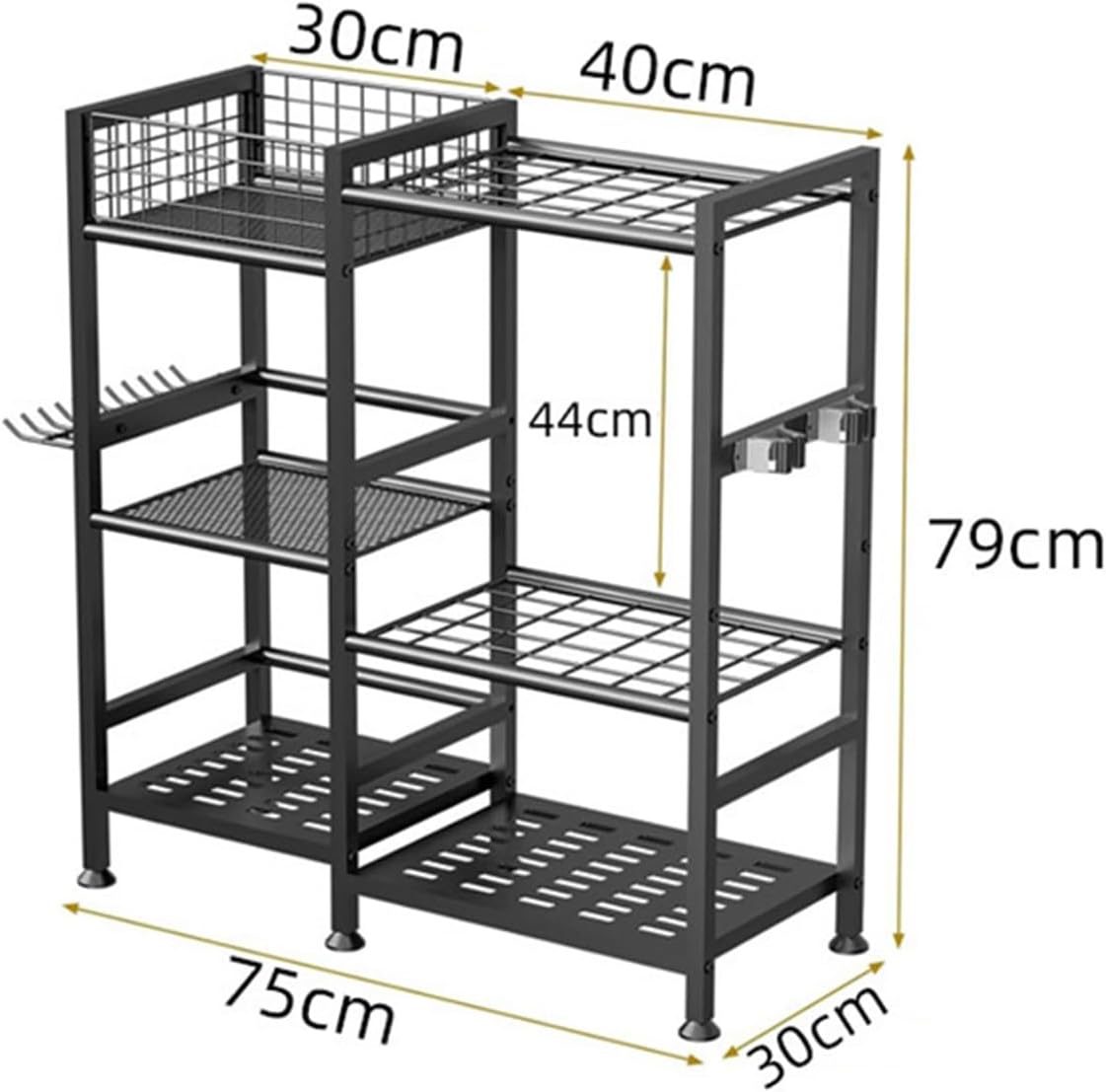 Metal Garden Tool Cart for Outdoor, Heavy Duty Yard Tool Rack Stand Organizer with Hooks, Long Handled Shovels/Rakes/Brooms