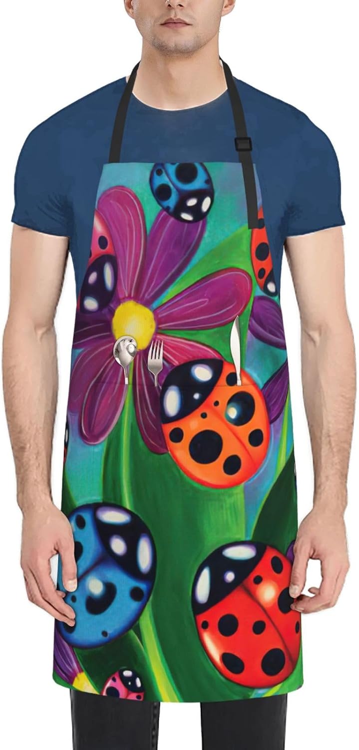 Colorful Ladybird Print Laundry apron 28x33 In Waterproof Kitchen Apro